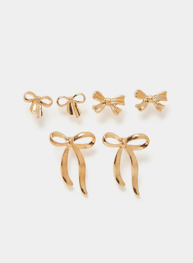 Pack of 3 - Gold Bow Stud Earrings